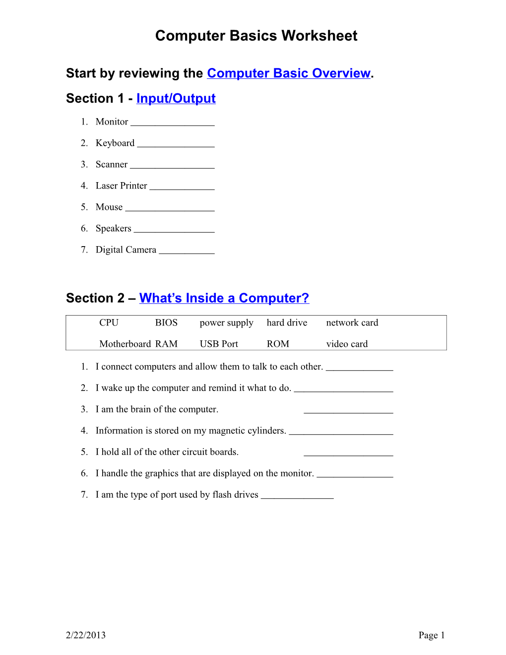 Start by Reviewing the Computer Basic Overview