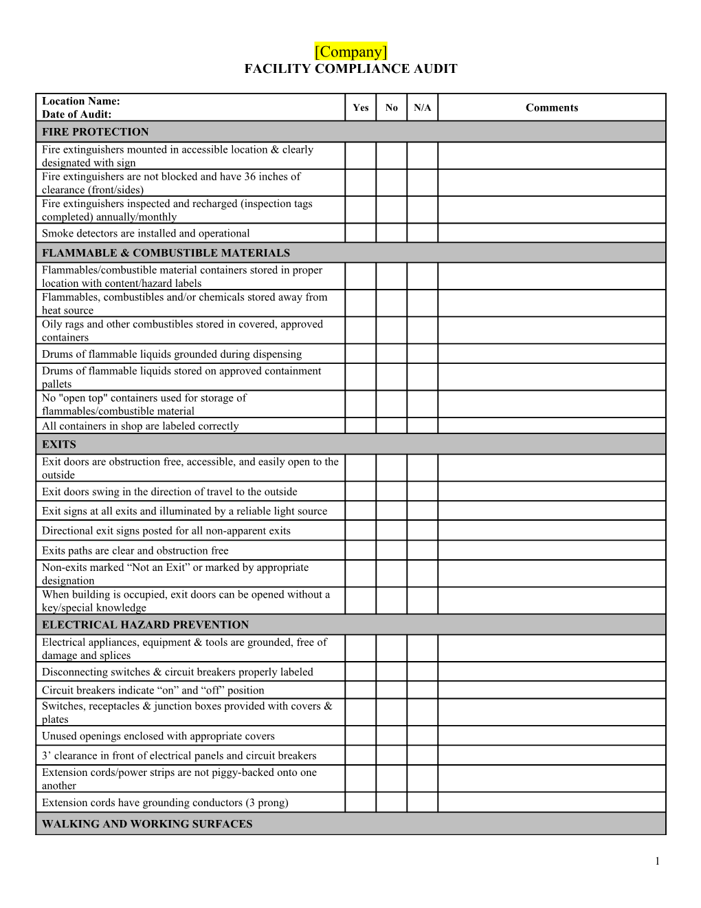 Facility Compliance Audit