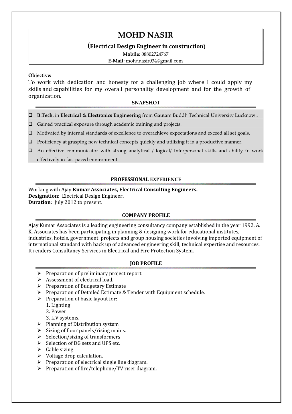 Electrical Design Engineer in Construction