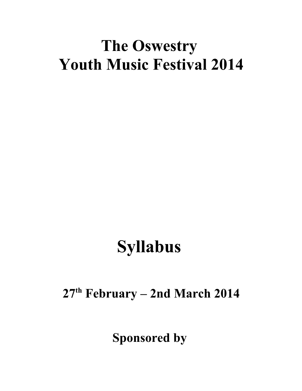 Music Festival Competition Syllabus