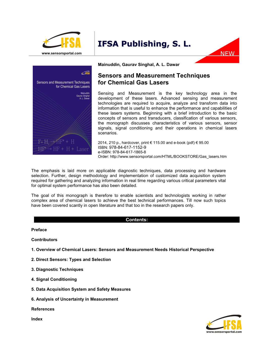 1. Overview of Chemical Lasers: Sensors and Measurement Needshistorical Perspective