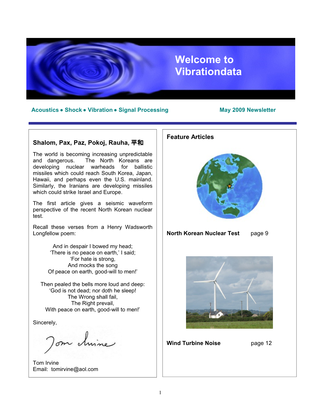 Acoustics Shock Vibration Signal Processing May 2009 Newsletter