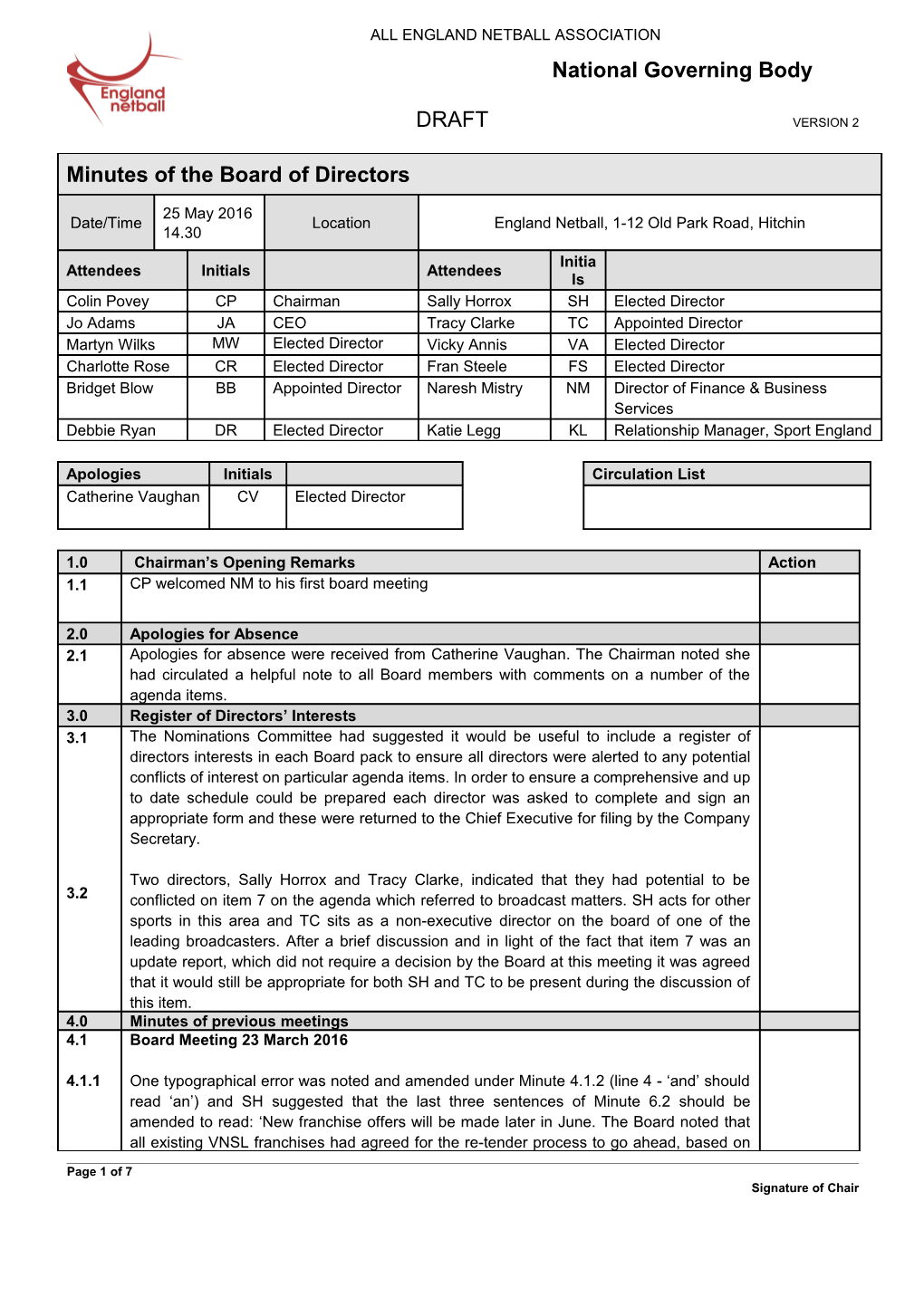 Meeting Action and Decision Register