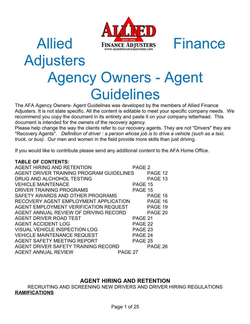 Agency Owners -Agent Guidelines