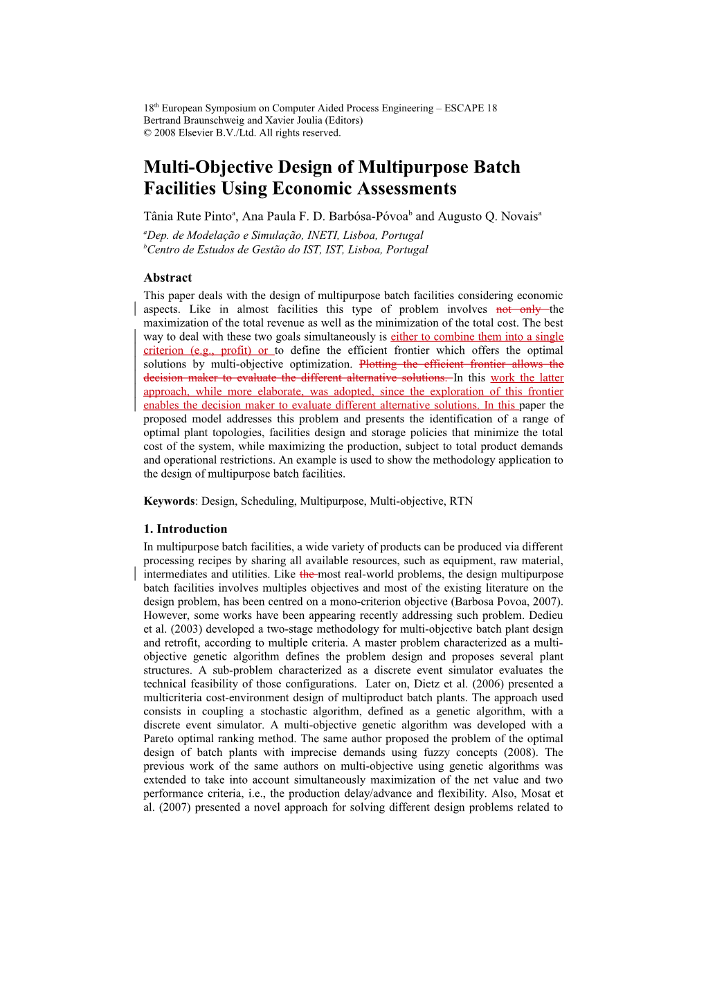 Multi-Objective Design of Multipurpose Batch Facilities Using Economic Assessments