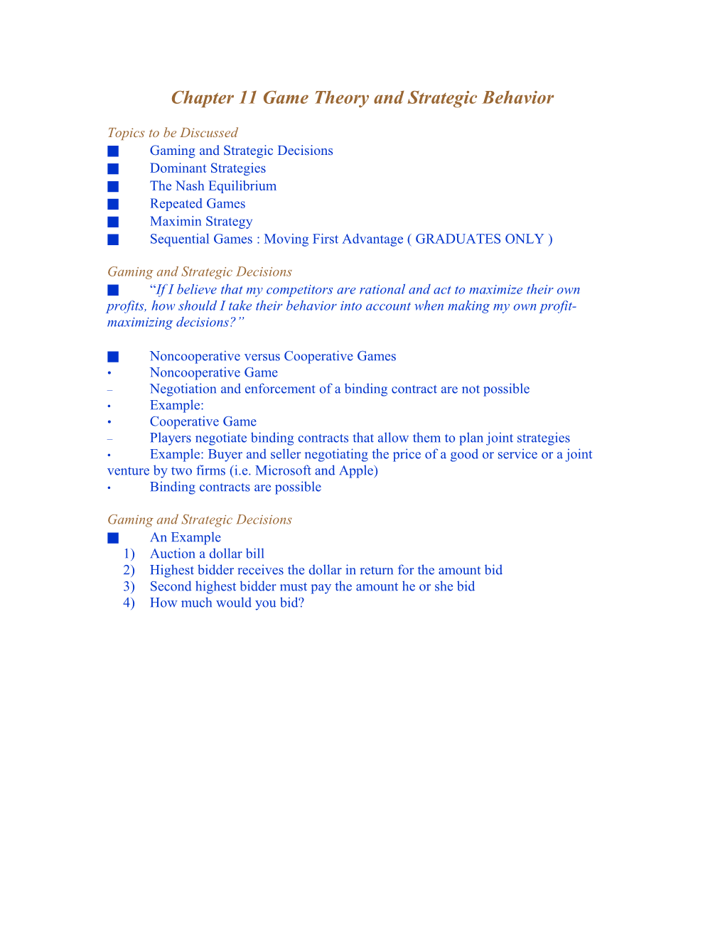 Chapter 11 Game Theory and Strategic Behavior