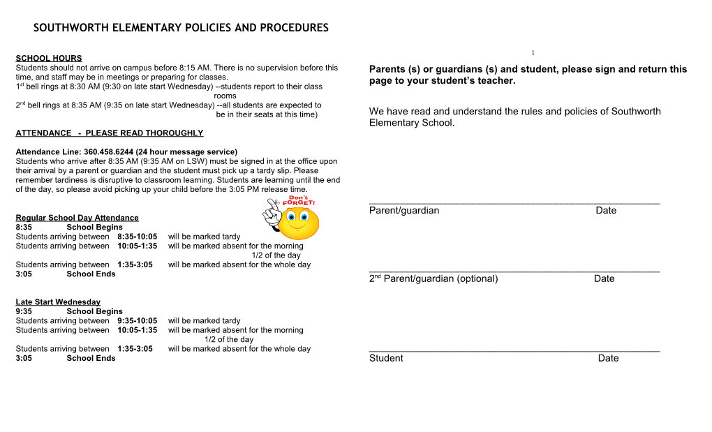 Southworth Elementary Policies and Procedures