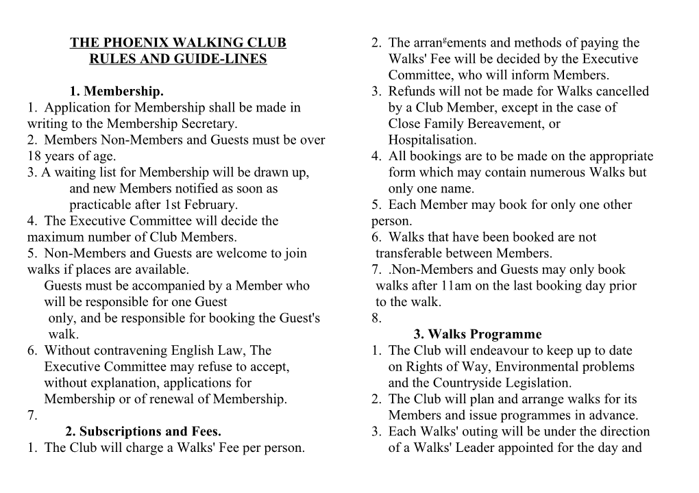 The Phoenix Walking Club Rules and Guide-Lines