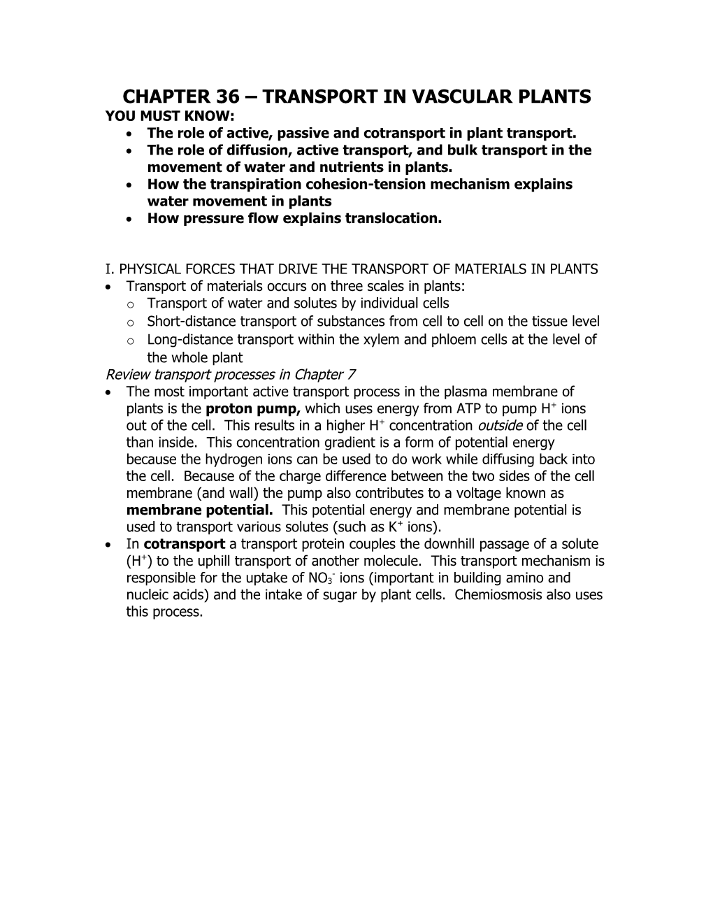 Chapter 36 Transport in Vascular Plants