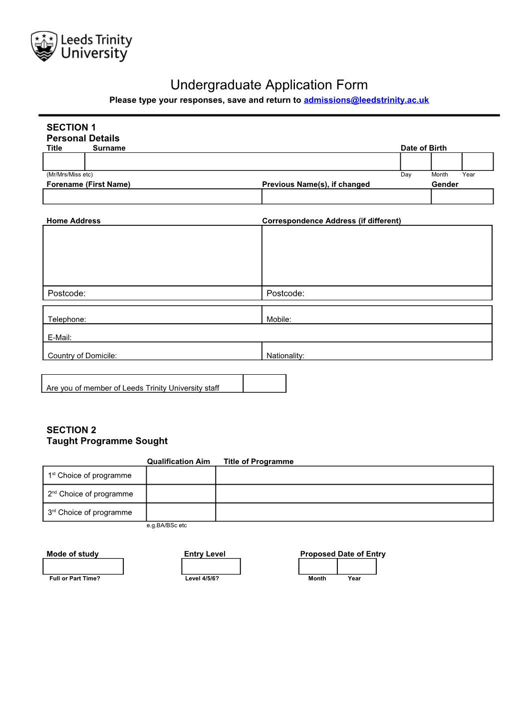 Professional Practice Application Form