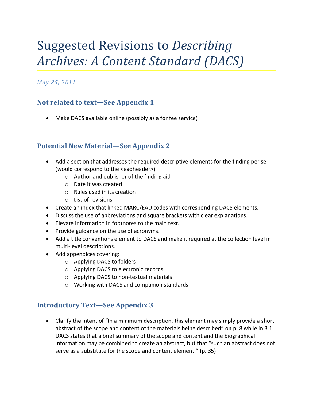 Suggested Revisions to Describing Archives: a Content Standard (DACS)