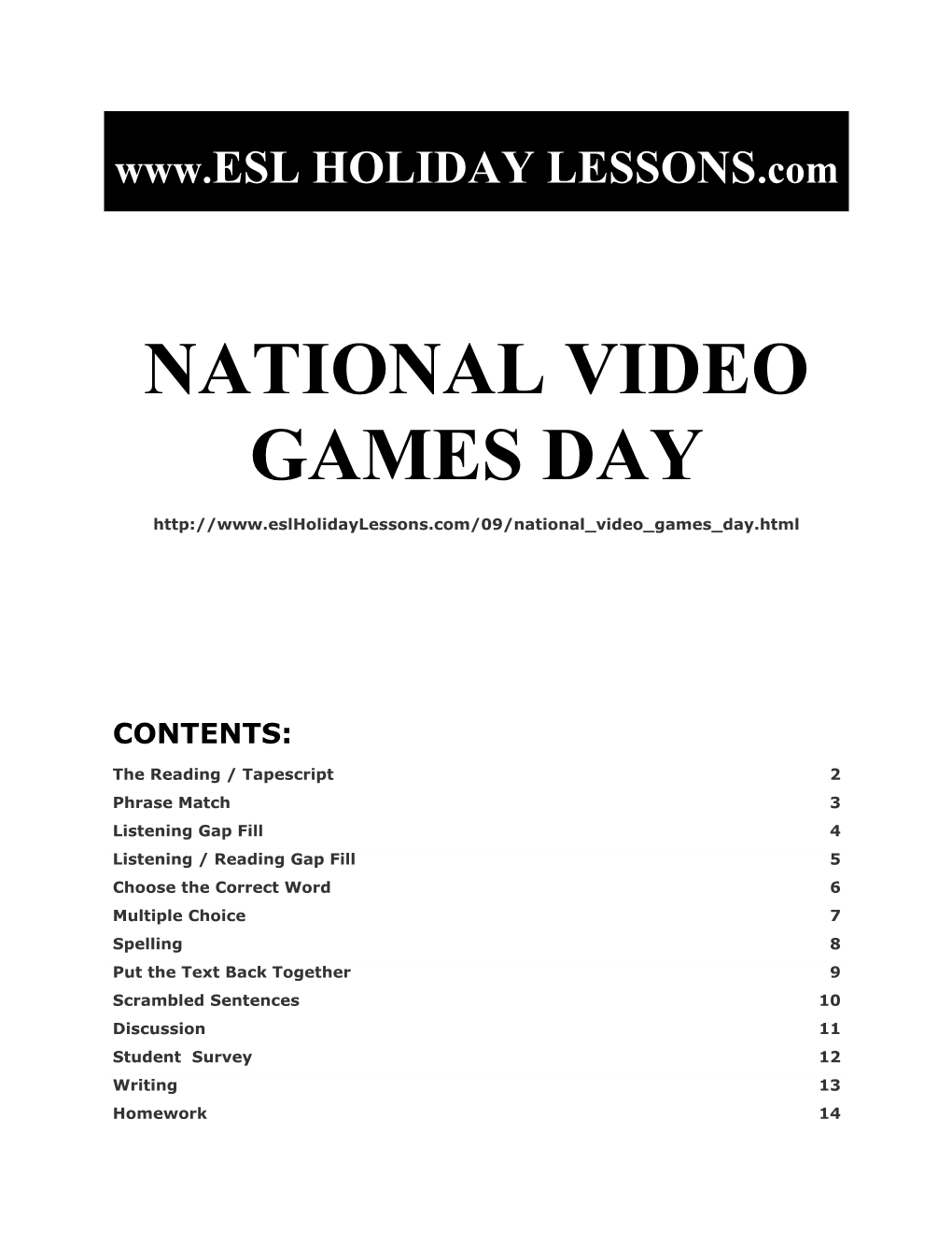 Holiday Lessons - National Video Games Day