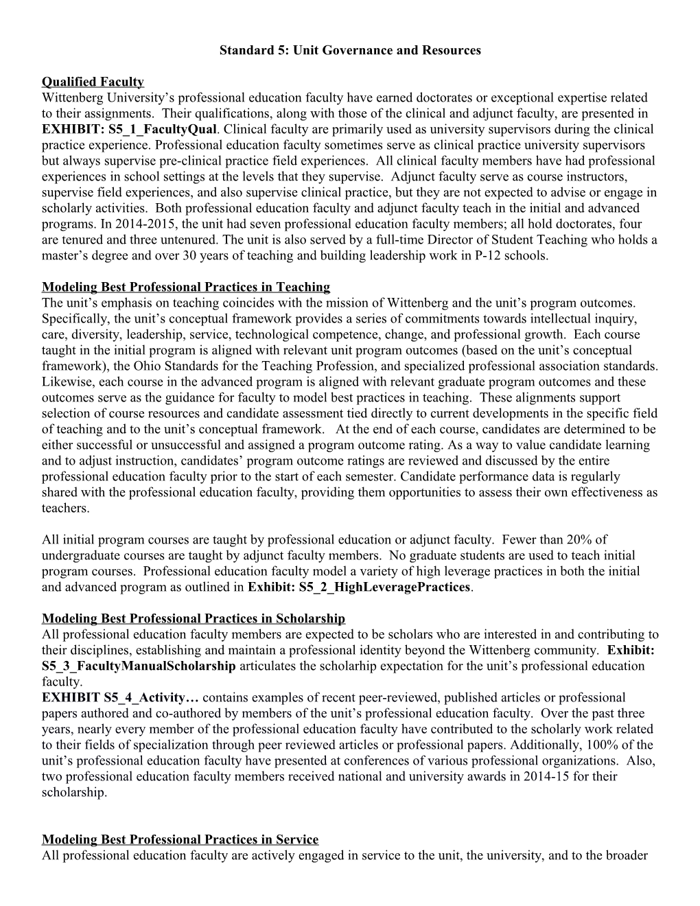 Standard 5: Unit Governance and Resources