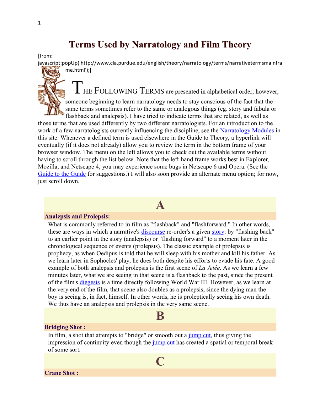 Terms Used by Narratology and Film Theory