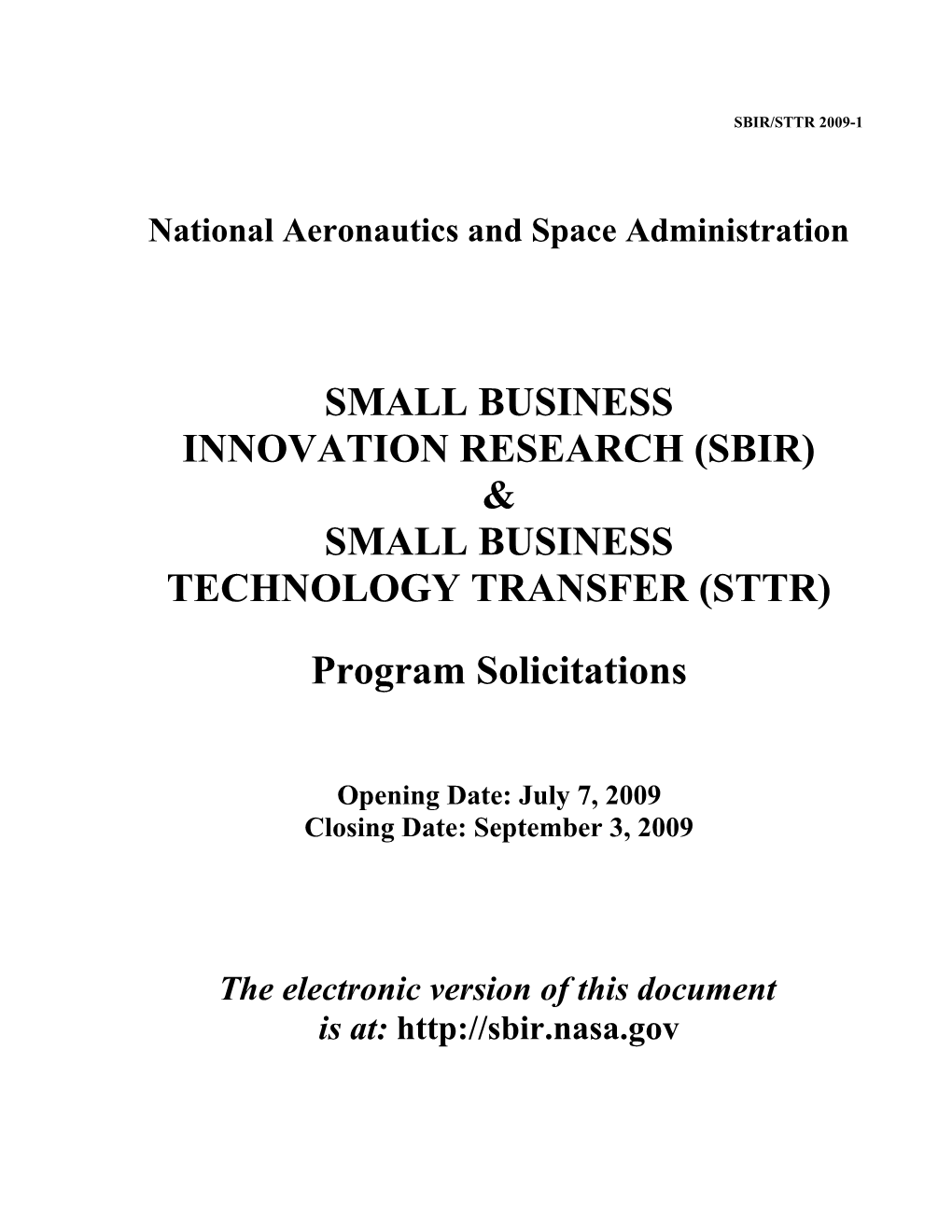 2000 NASA Small Business Innovation Research Program Solicitation