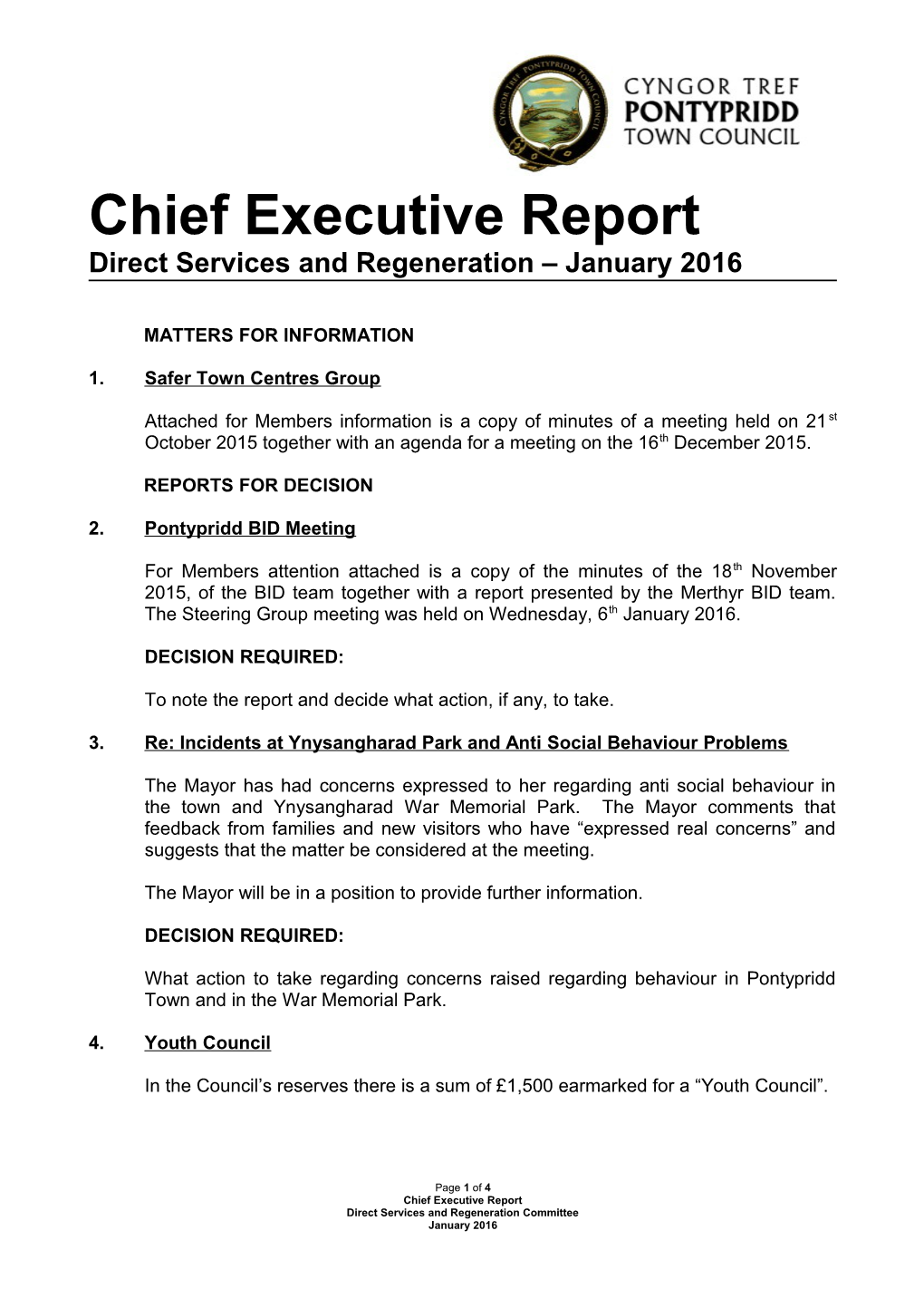 Chief Executive Report