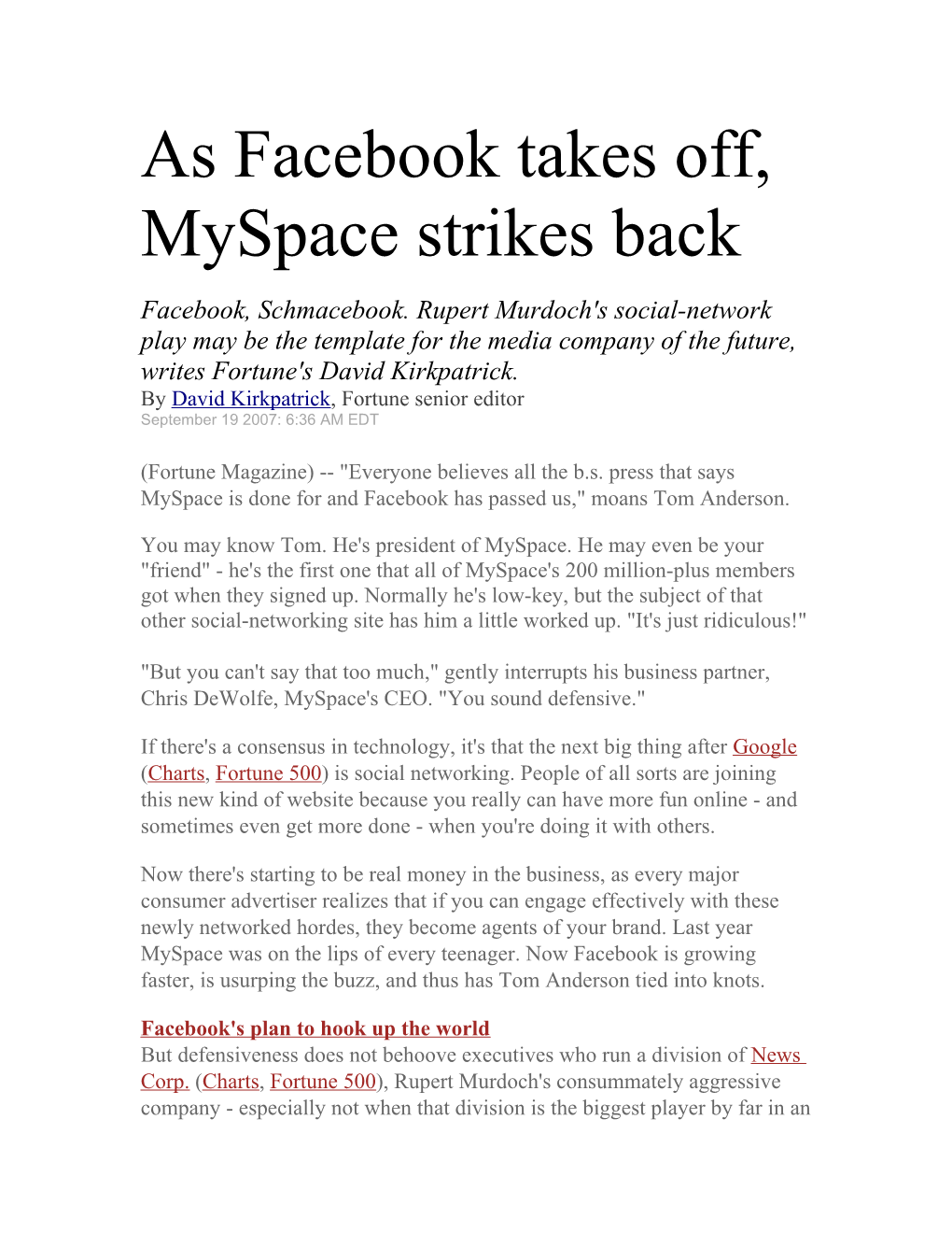 As Facebook Takes Off, Myspace Strikes Back
