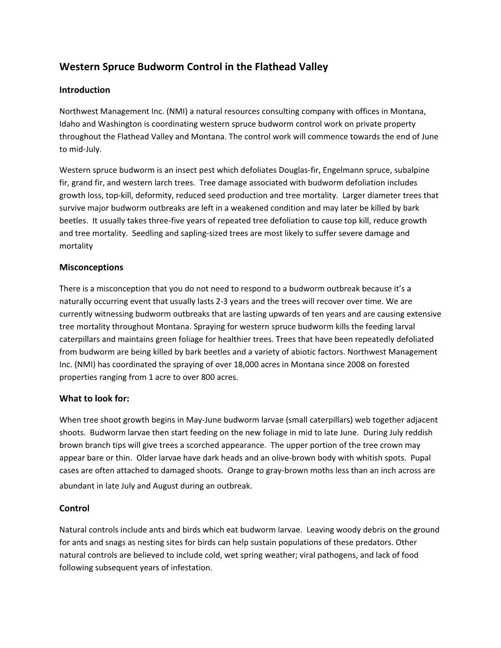 Western Spruce Budworm Control in the Flathead Valley