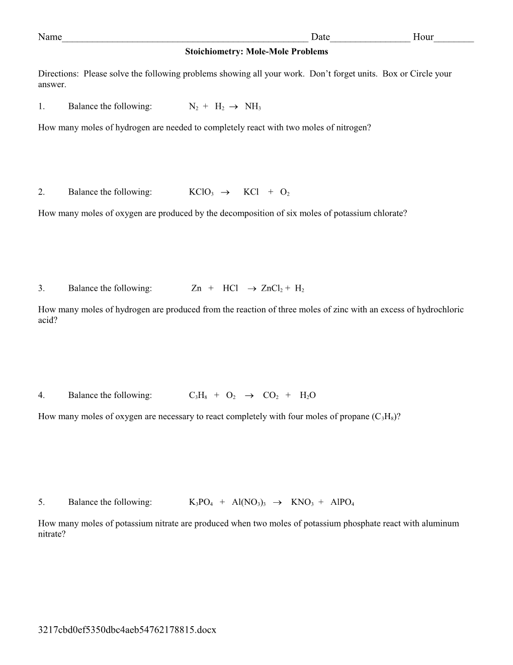 Stoichiometry: Mole-Mole Problems