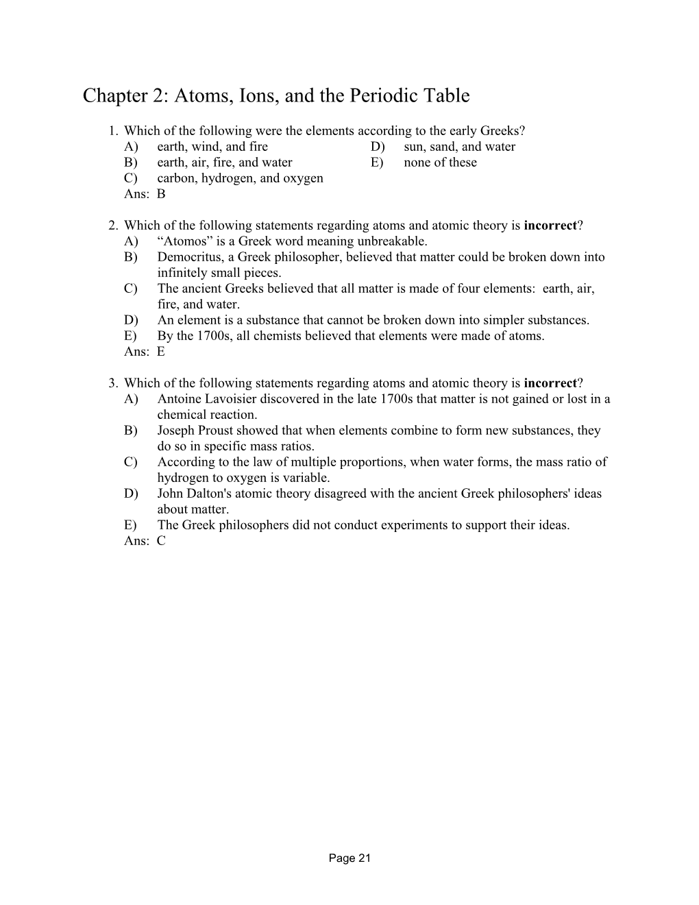 Chapter 2: Atoms, Ions, and the Periodic Table