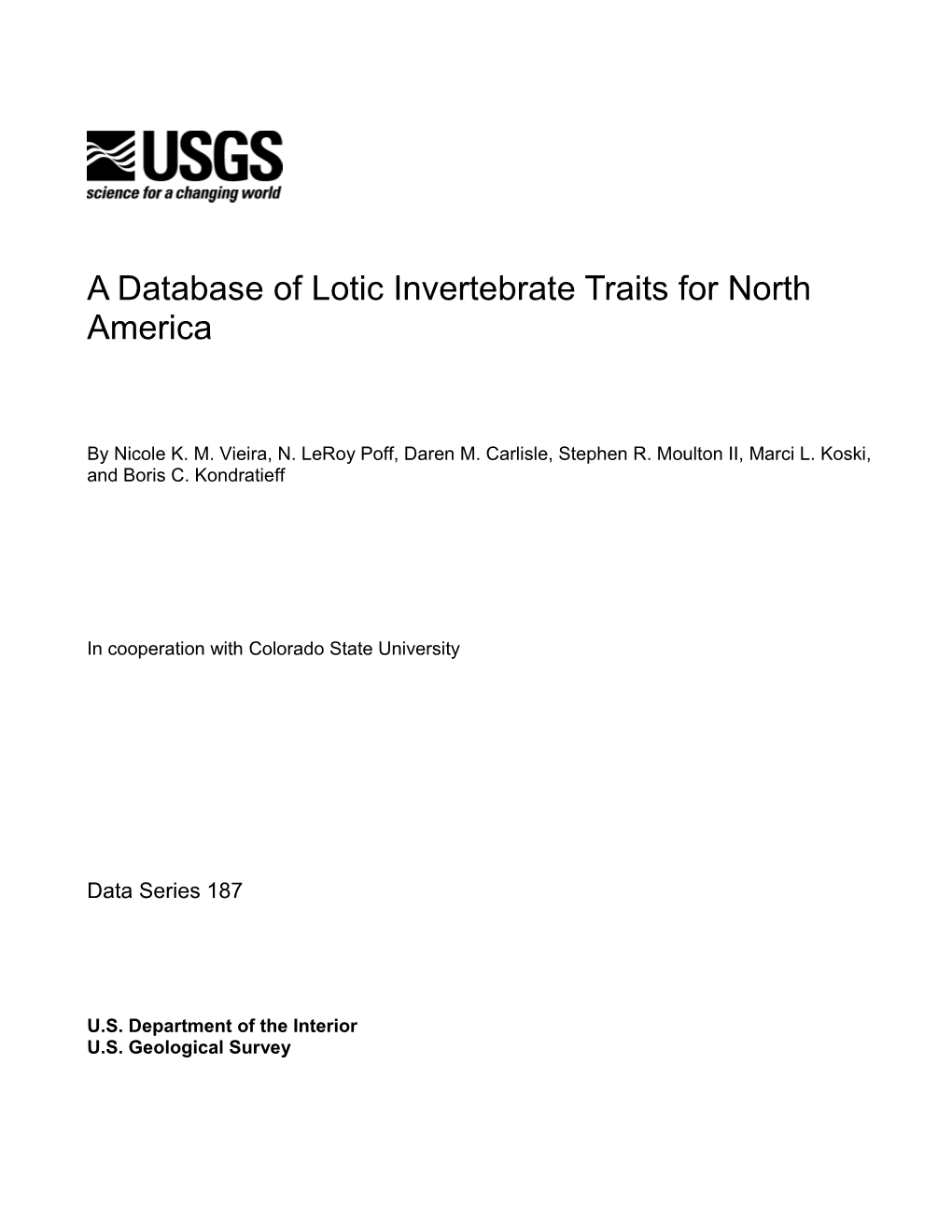A Database of Lotic Invertebrate Traits for North America
