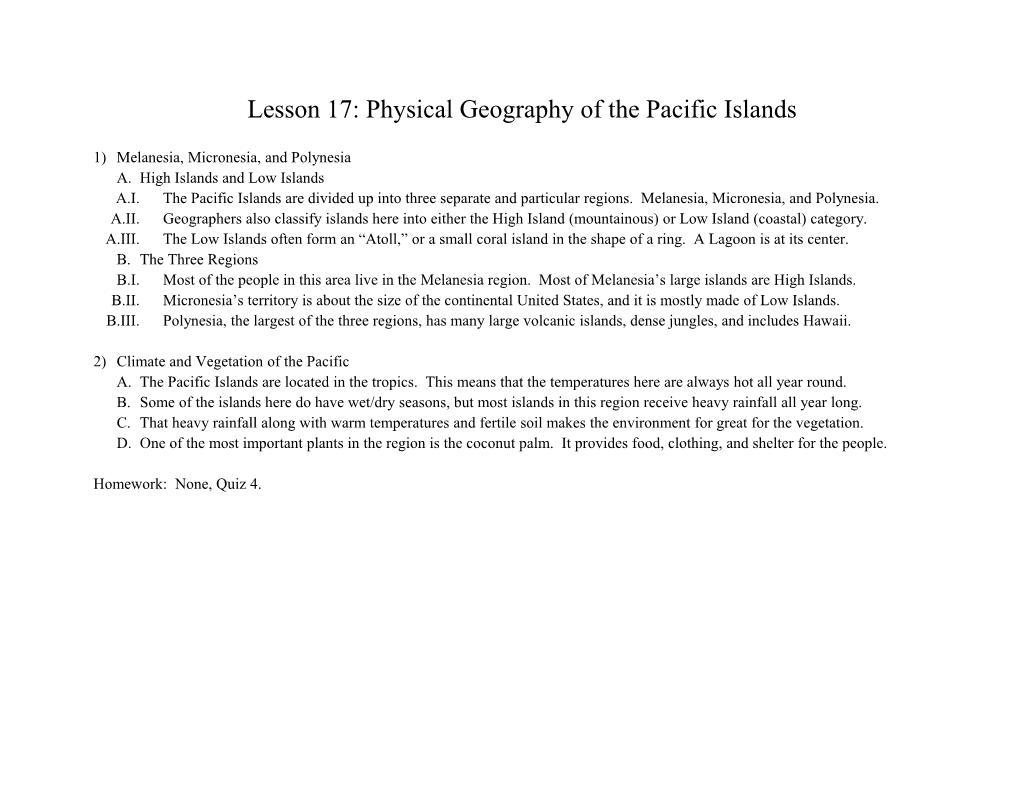 Lesson 17: Physical Geography of the Pacific Islands