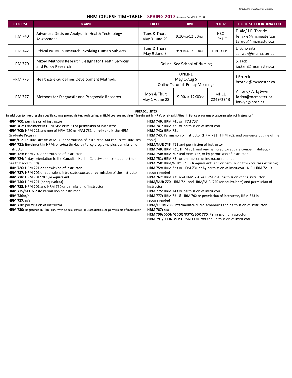 Timetable Is Subject to Change