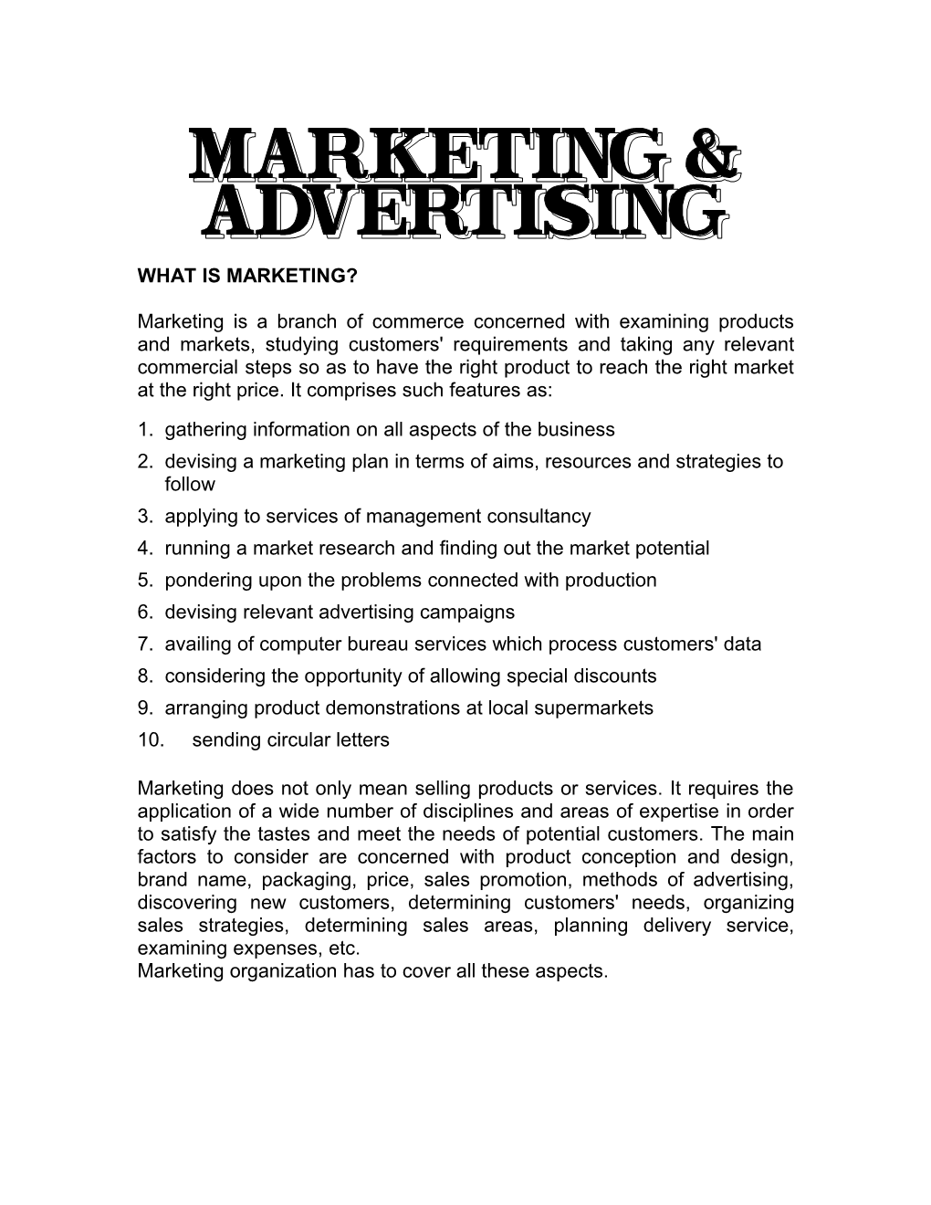 Marketing and Advertising