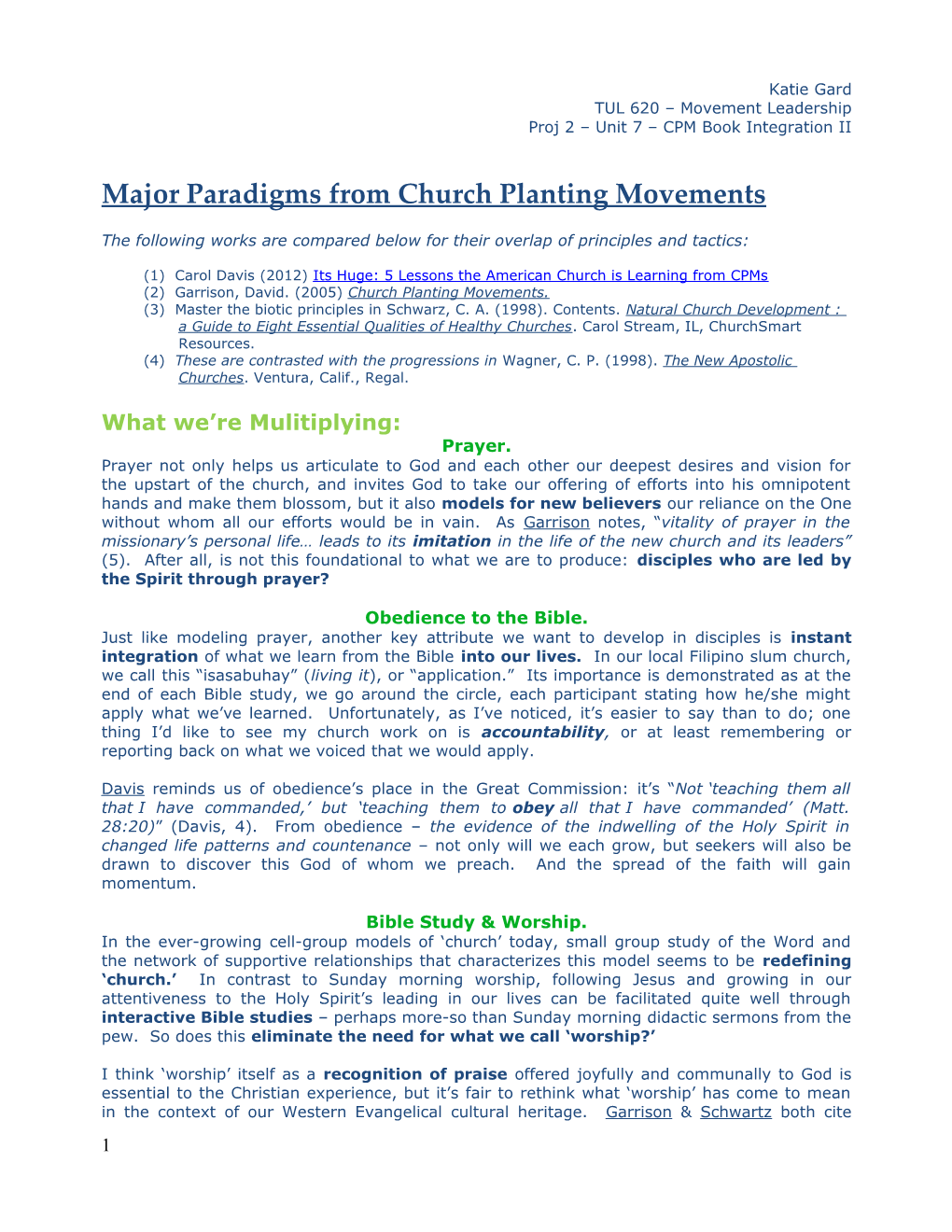Major Paradigms from Church Planting Movements