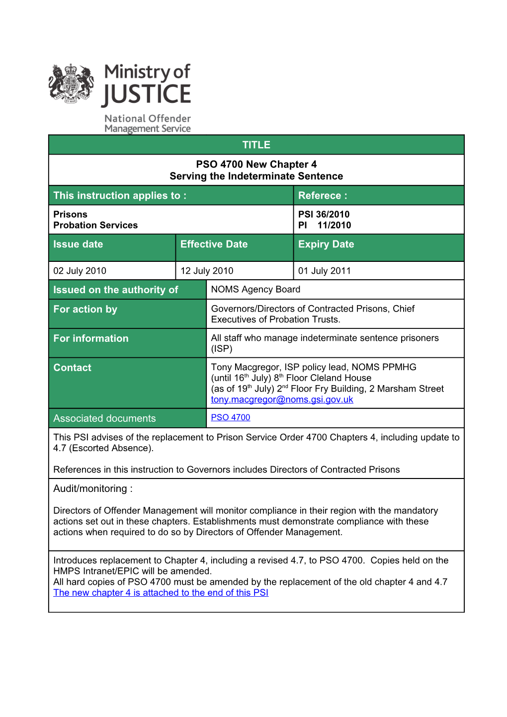 1.1The Policy for the Management of All Isps Has Been Reviewed in Light of the Impact Caused