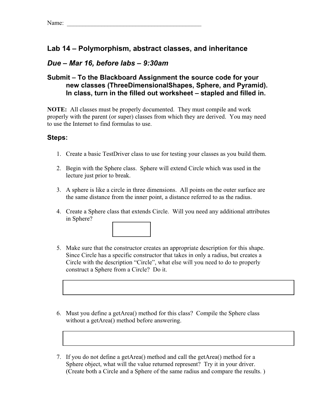 Lab 14 Polymorphism, Abstract Classes, and Inheritance