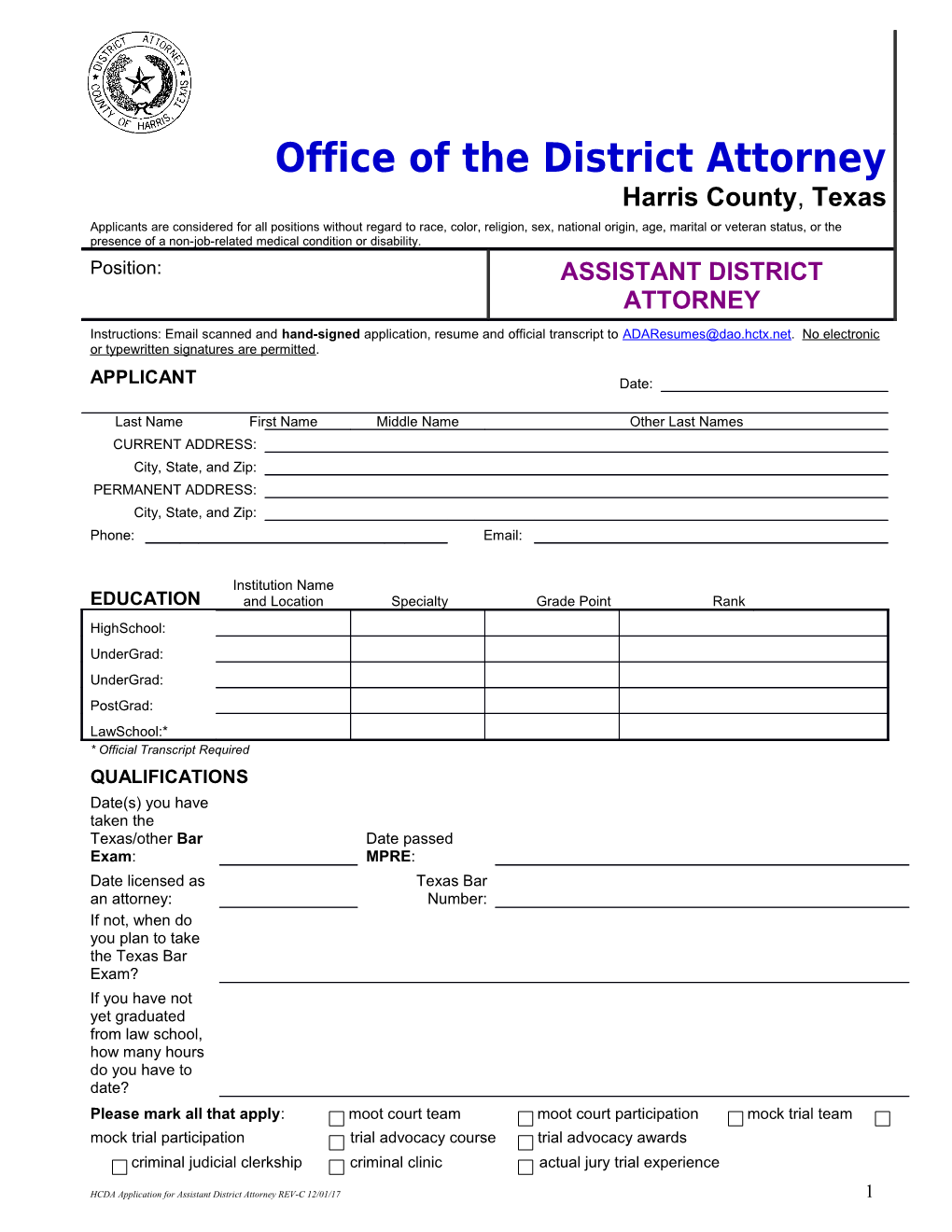 HCDA Application for Assistant District Attorney REV-C 12/01/17 1