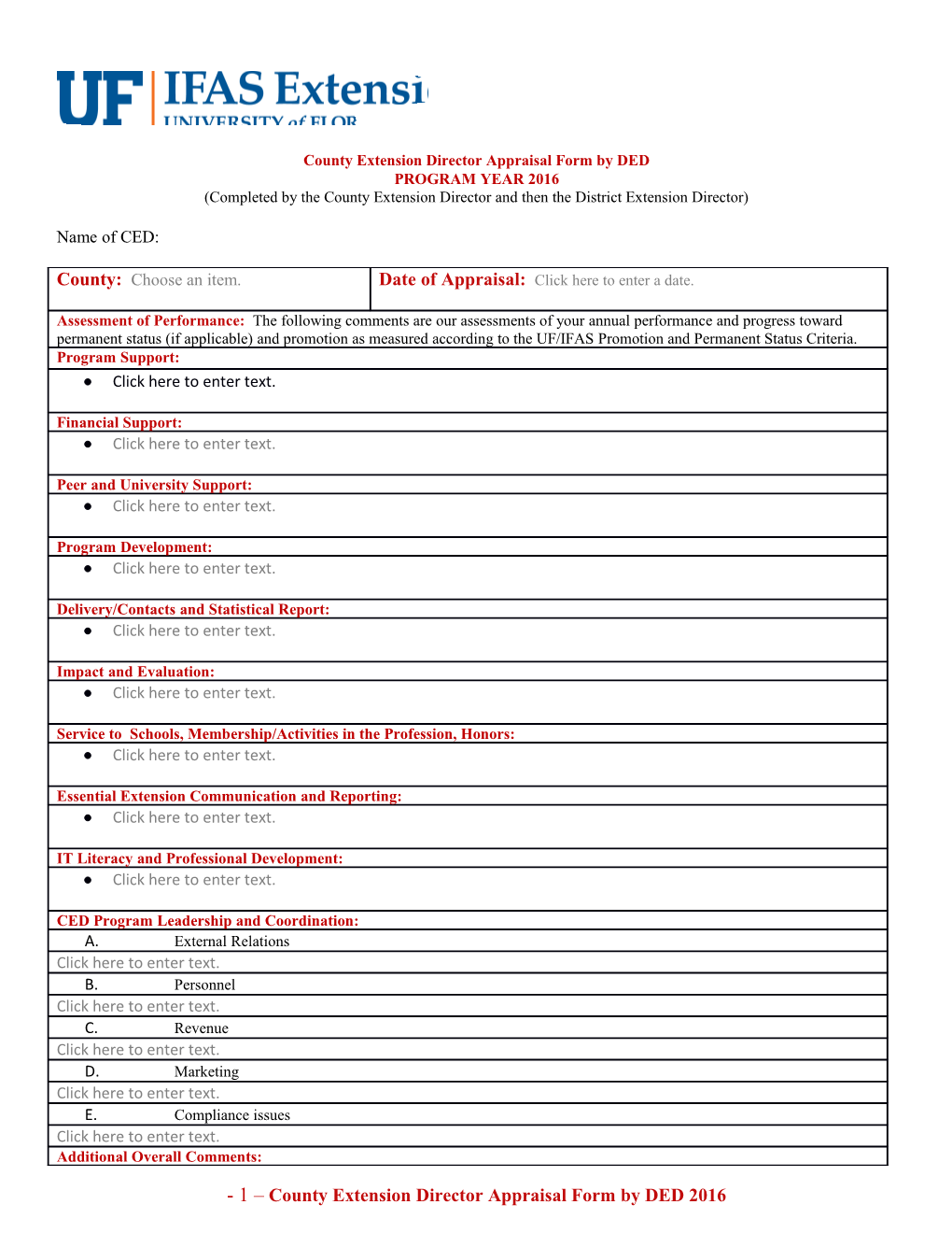 County Extension Director Appraisal Form by DED