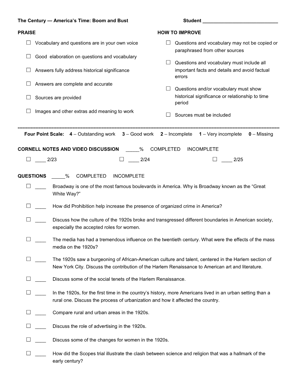 The Century America Stime:Boom and Bust Student ______