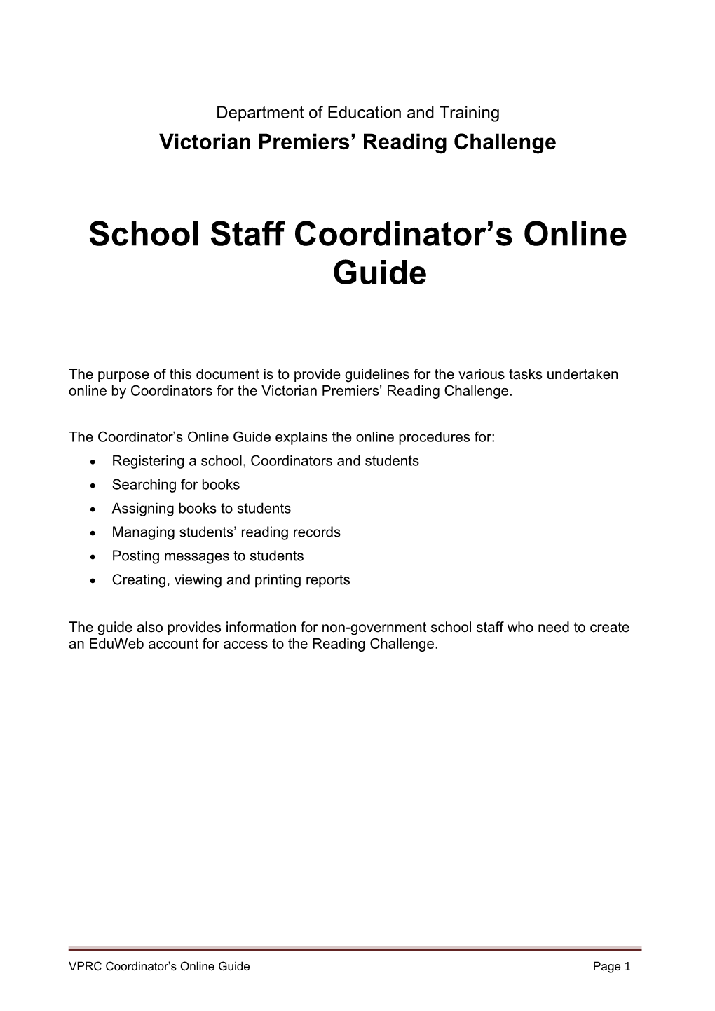 PRC School Staff Coordinator's Online Guide