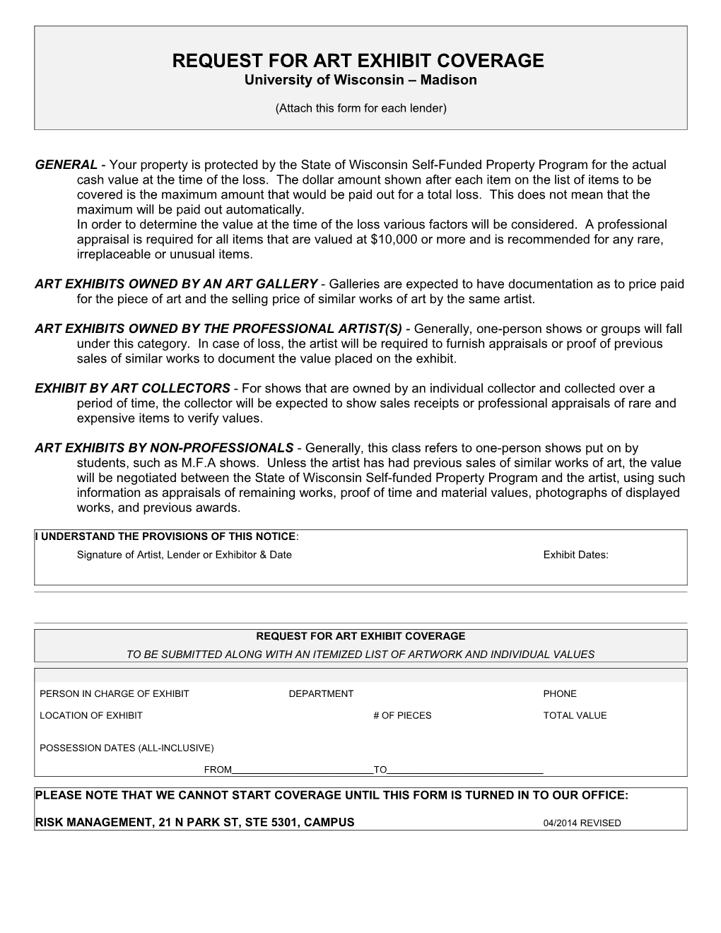 Art Exhibit Protection Memorandum