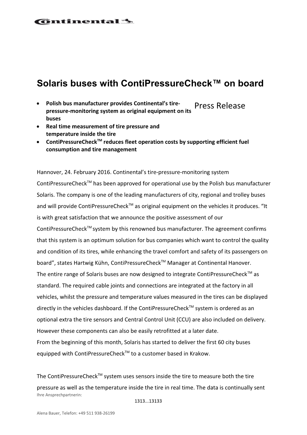 Solaris Buses with Contipressurecheck on Board