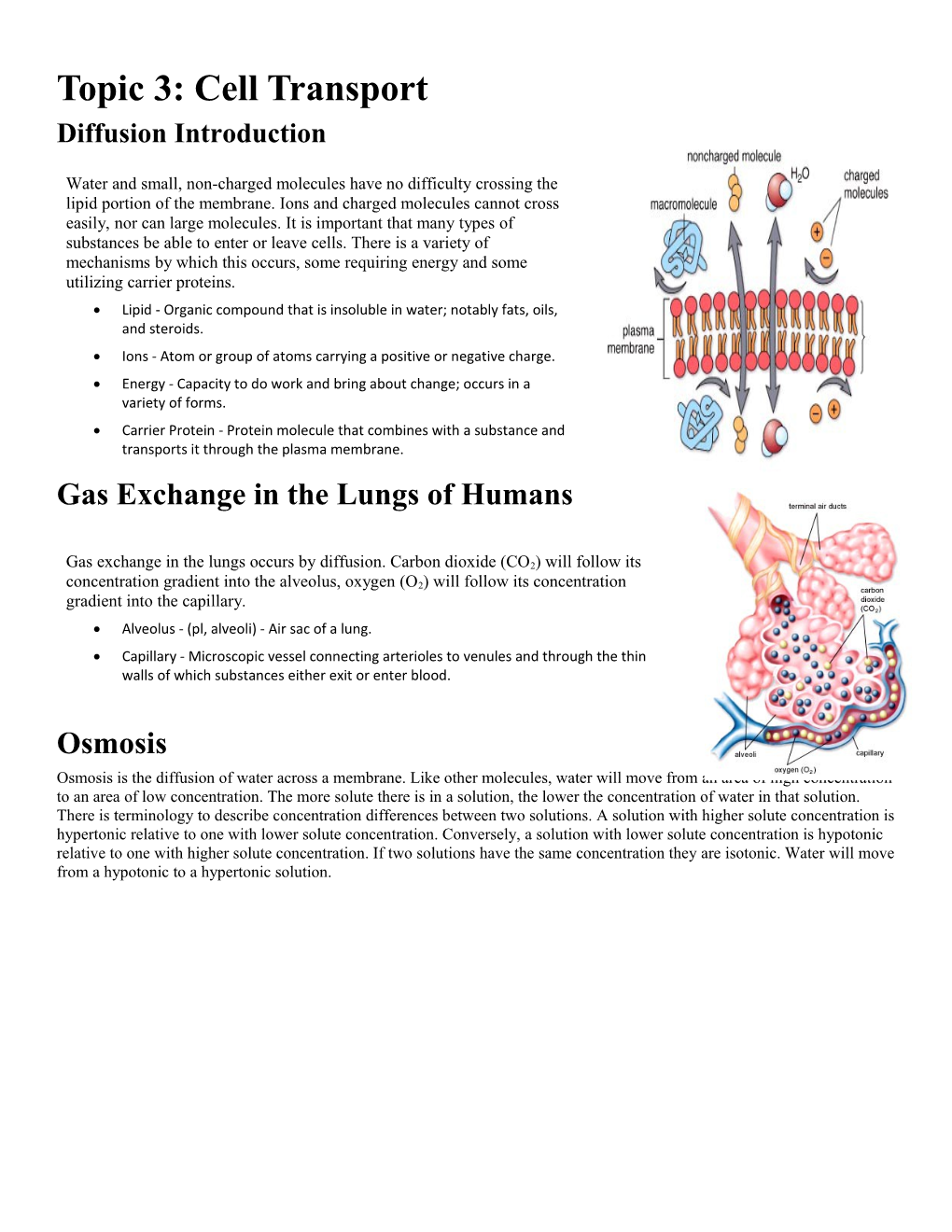 Topic 3: Cell Transport