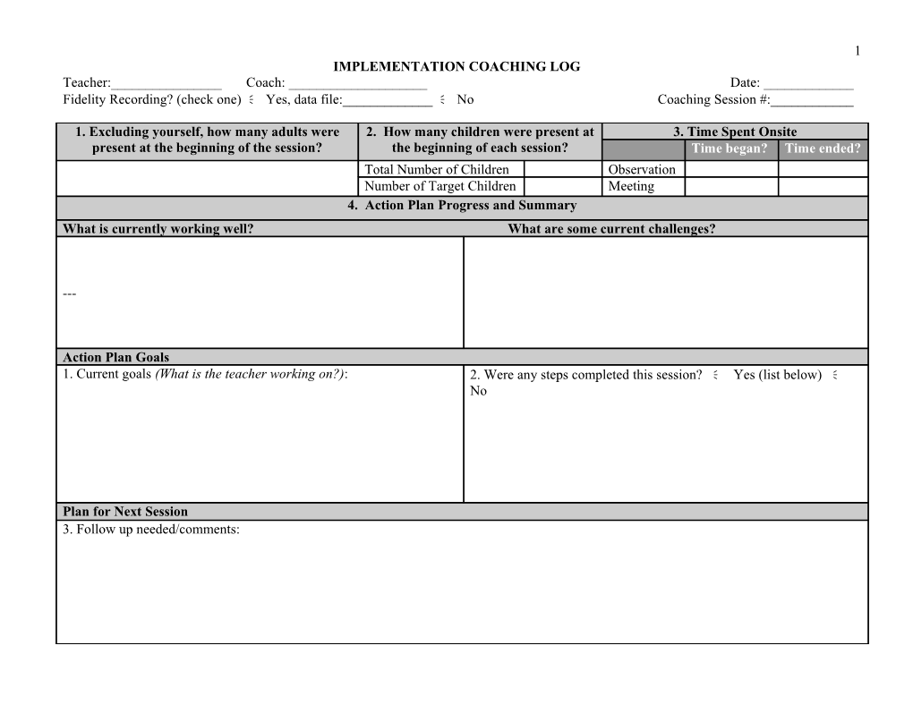 Implementation Coaching Log