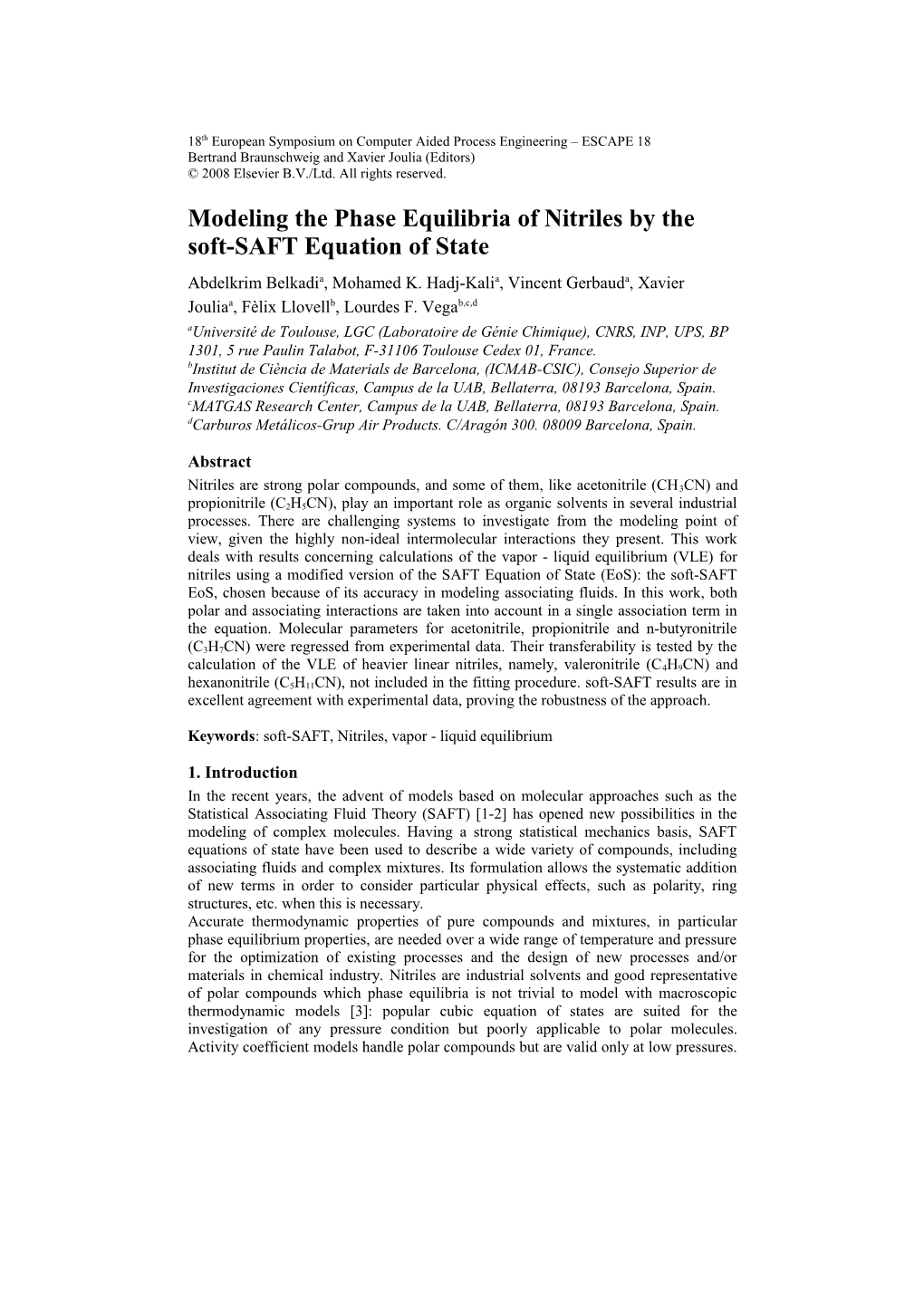 Modeling the Phase Equilibria of Nitriles by the Soft-SAFT Equation of State