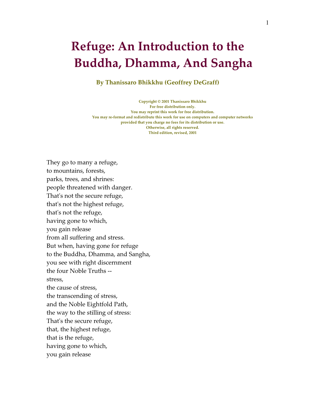 Refuge: an Introduction to the Buddha, Dhamma, and Sangha