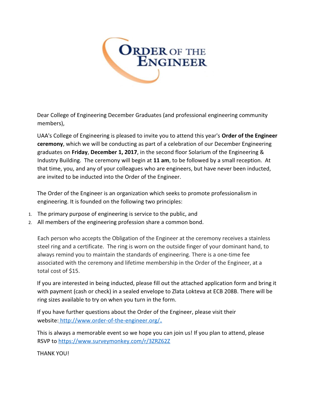 Dear College of Engineering December Graduates (And Professional Engineering Community Members)
