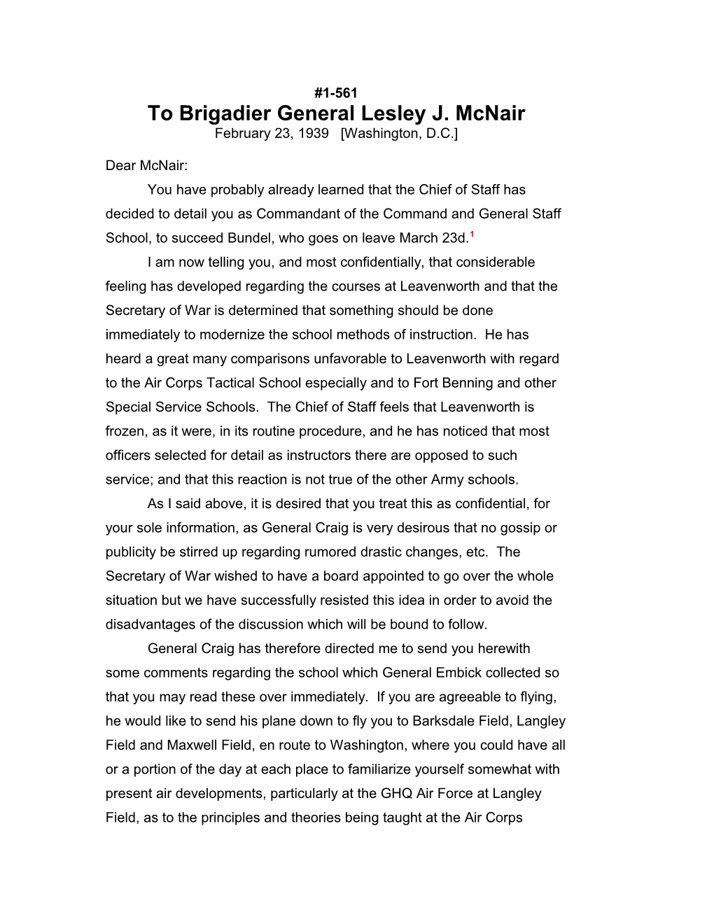 To Brigadier General Lesley J. Mcnair