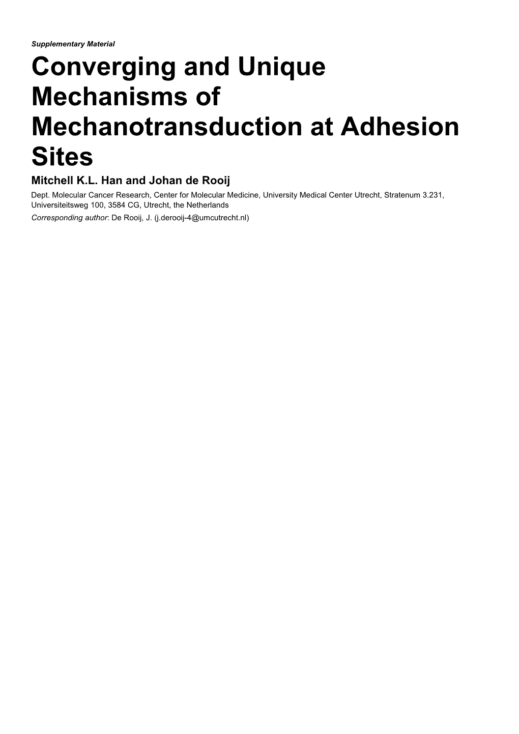 Converging and Unique Mechanisms of Mechanotransduction at Adhesion Sites