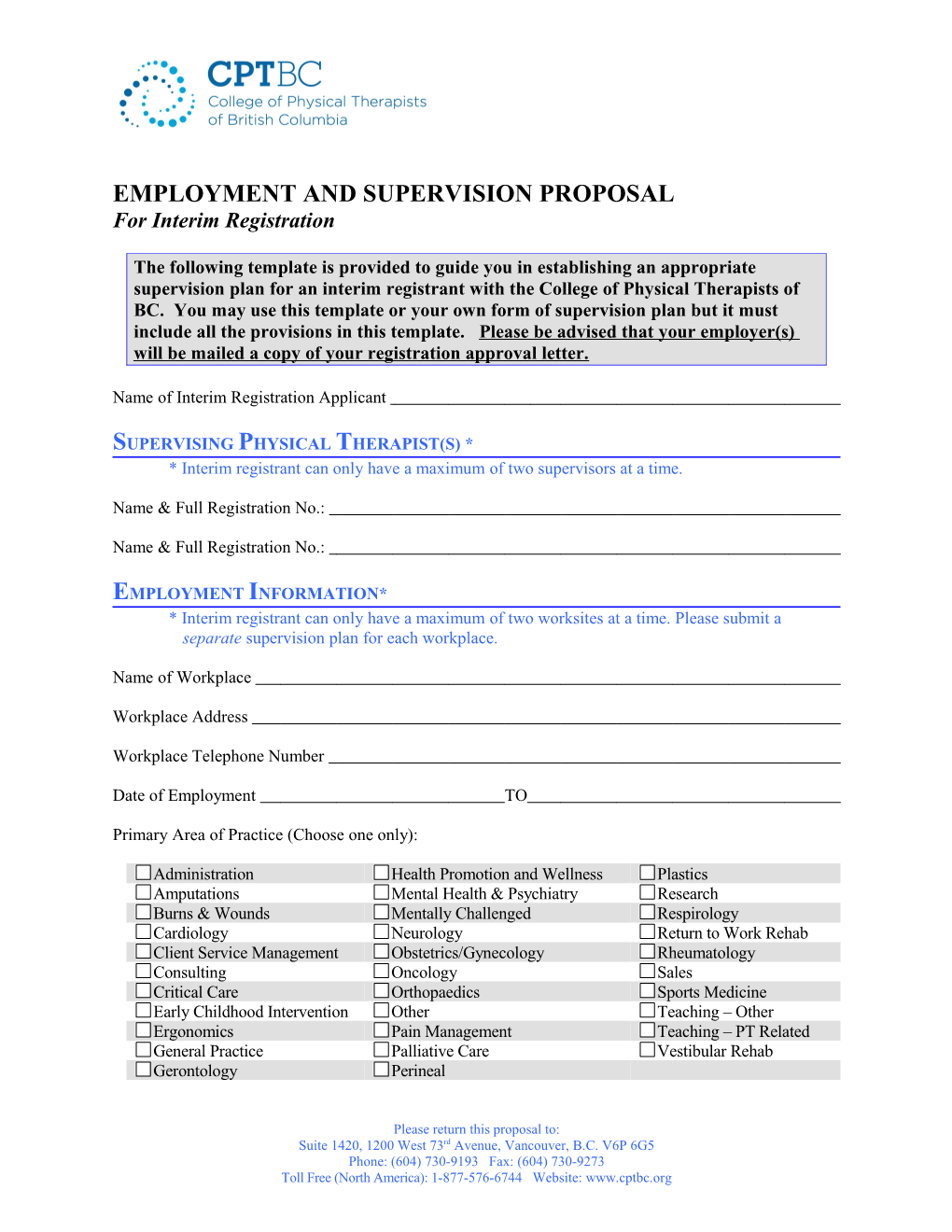 Employment and Supervision Proposal