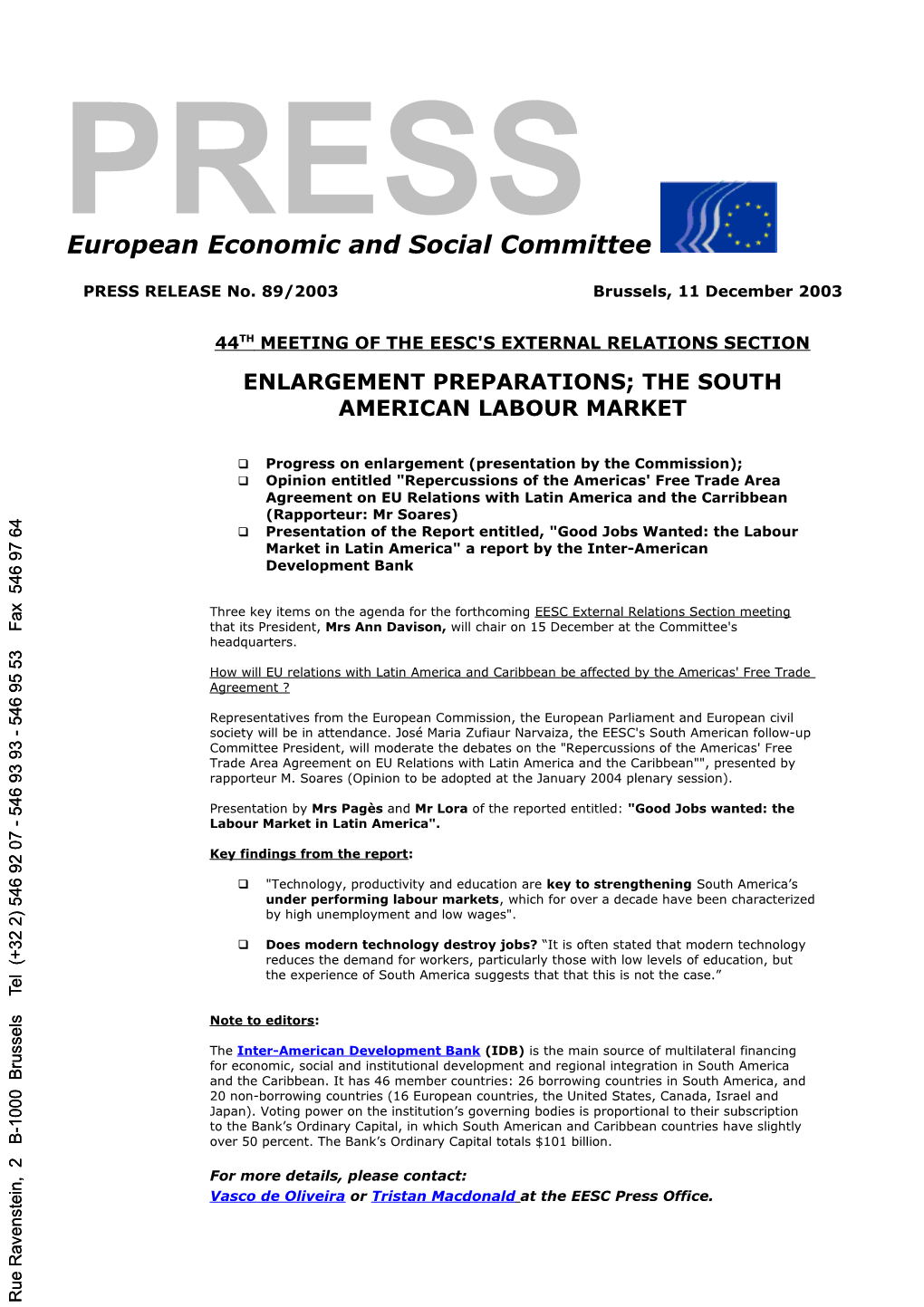 44Th Meeting of the Eesc's External Relations Section