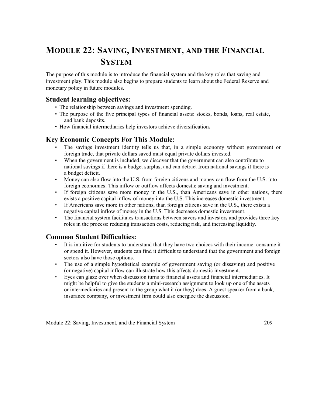 Module 22: Saving, Investment, and the Financial