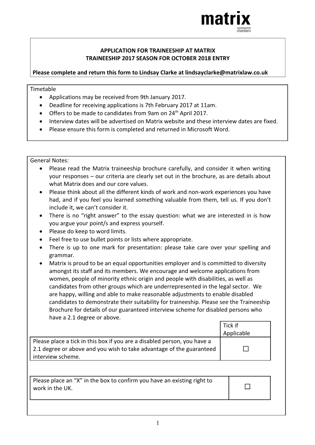 Application for Traineeship at Matrix