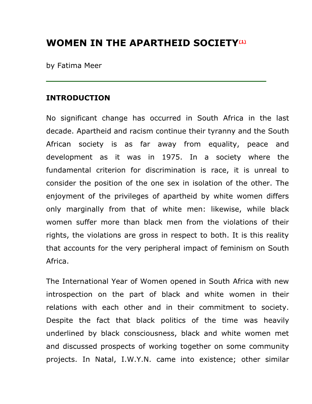 Women in the Apartheid Society(1)