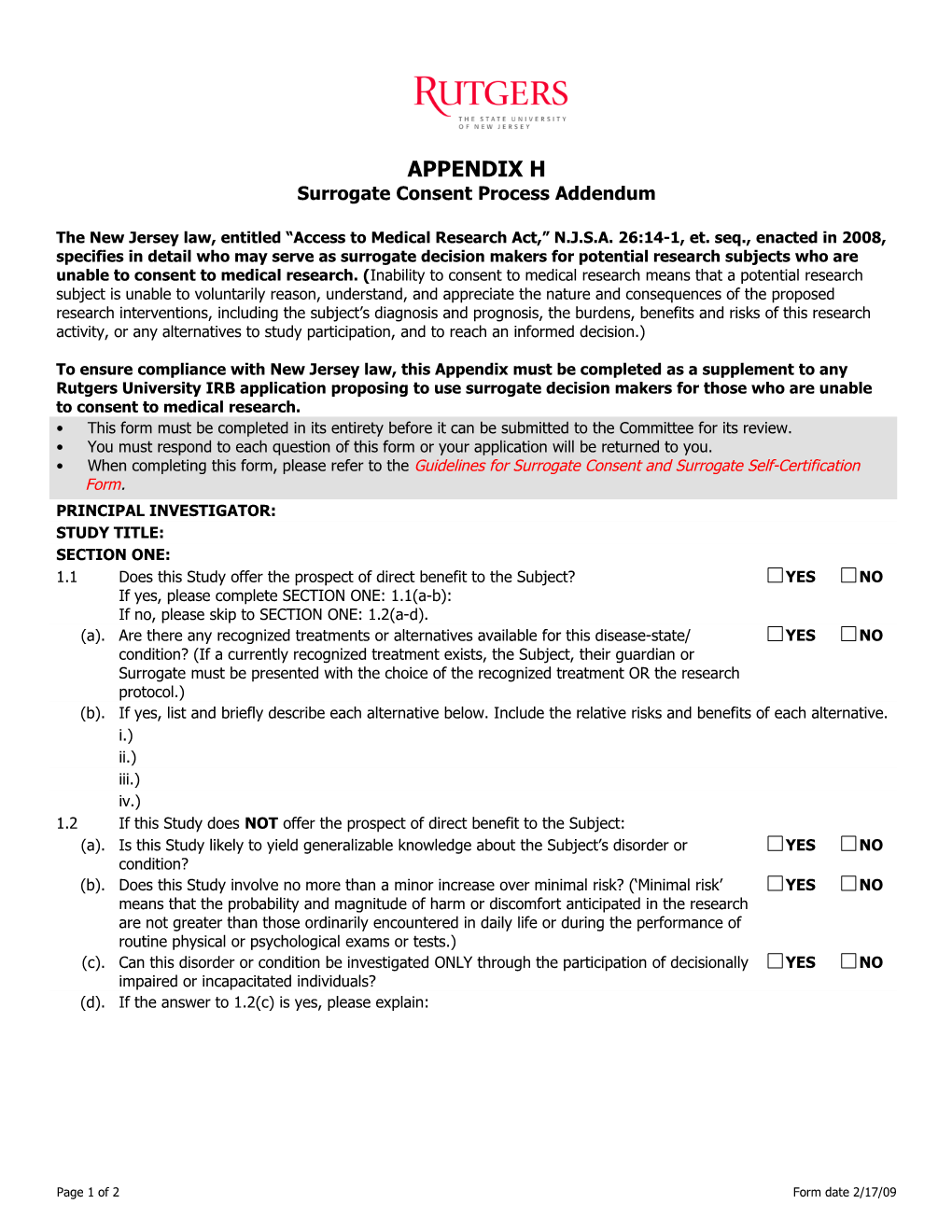 Surrogate Consent Process Appendix H